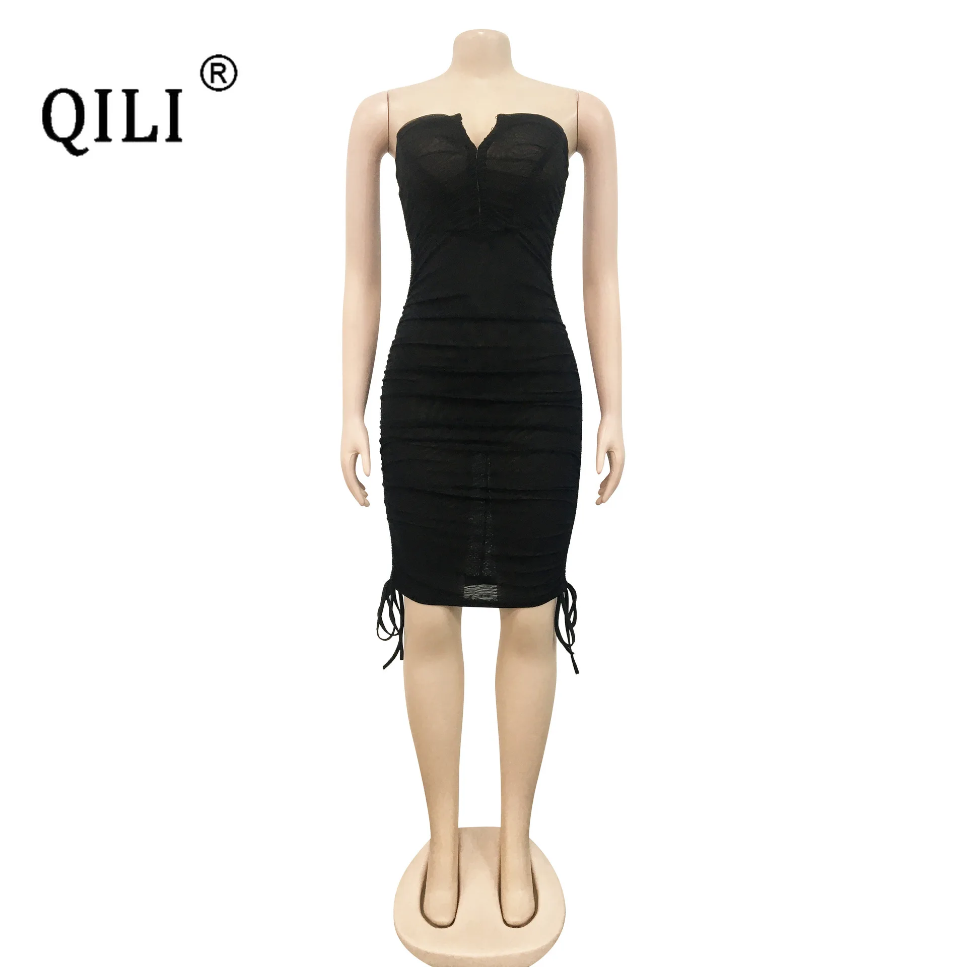 QILI-Сексуальное Женское платье без бретелек, Облегающий Топ, Праздничная одежда с открытой спиной, Черное, Оранжевое, Белое, Розово-красное, Однотонное, Новое