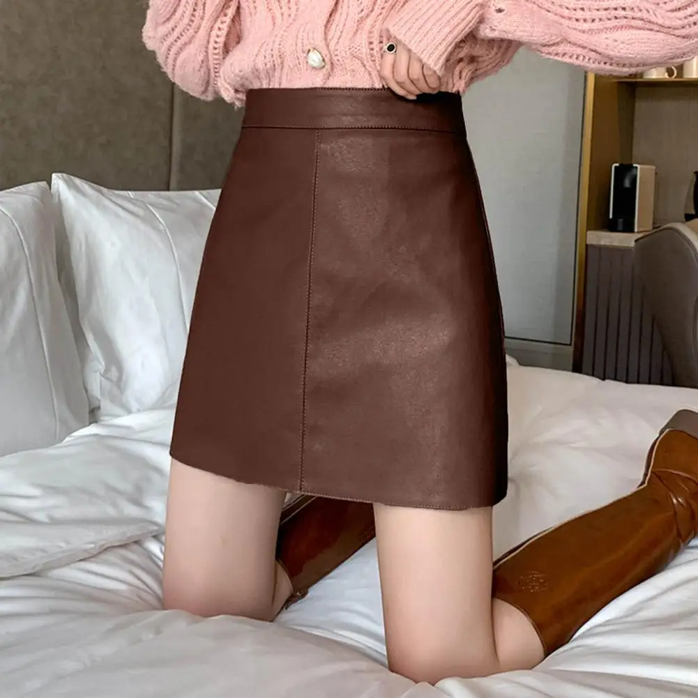 Женская юбка Мини-юбка трапециевидной формы из искусственной кожи с высокой талией и двухслойной подкладкой для женщин, приталенная, мягкая, гладкая, защищающая от воздействия