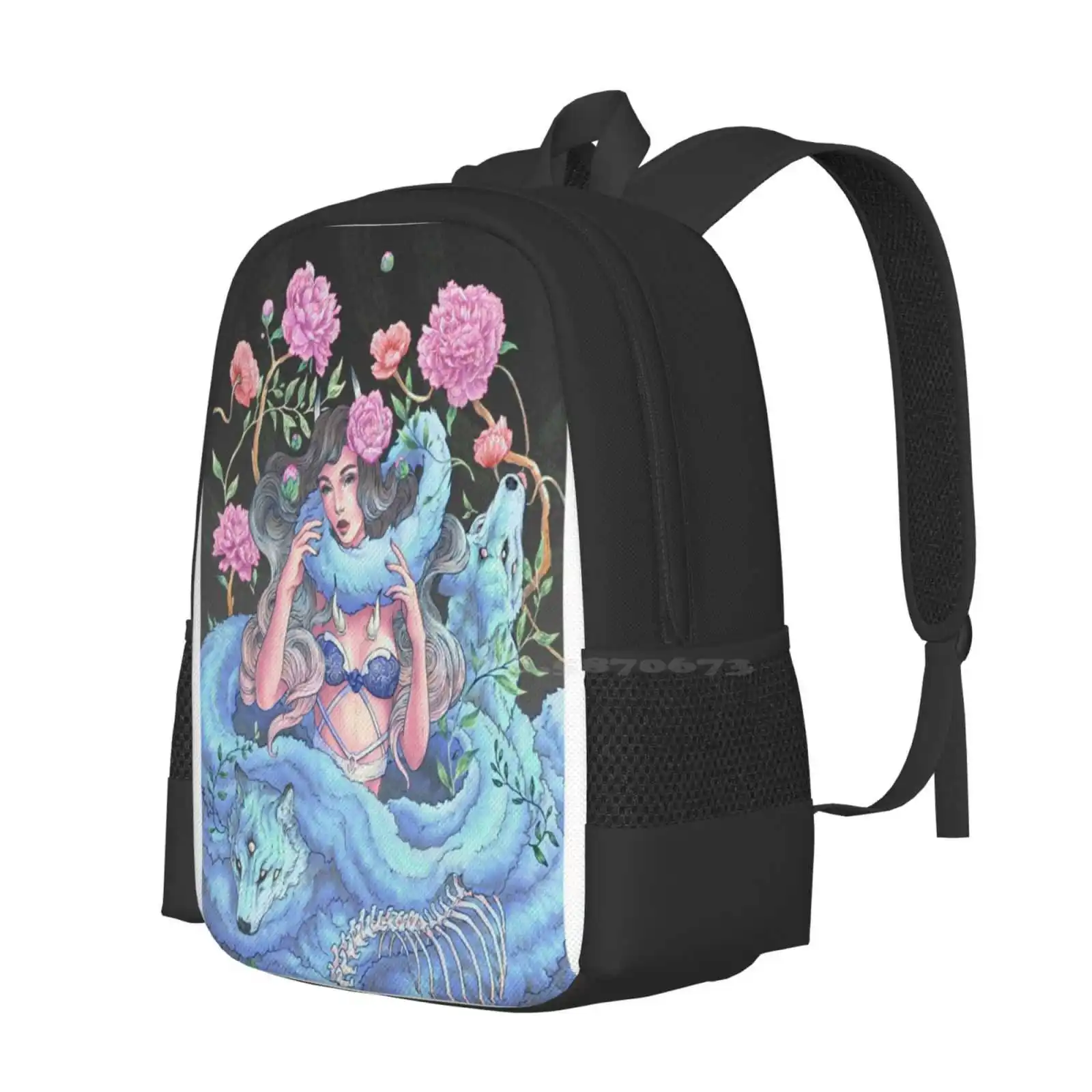 Рюкзак для школьника, ноутбук, дорожная сумка, Волчья стая, Змея, Колдовство, Природа, Цветок, Пионы, Маки, Мех