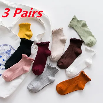 3 пары/ комплект женских Носков, весна-осень, JK, Милые белые женские носки в японском стиле с оборками, Лолита, бежевые носки kawaii, носки harajuku