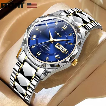 Кварцевые часы DOM 1719 мужские синие Роскошные деловые часы для отдыха, водонепроницаемые наручные часы из нержавеющей стали для мужчин, подарок на часы