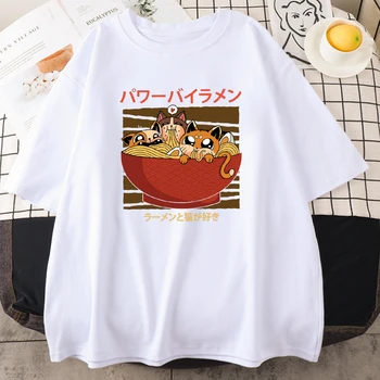 Мужские хлопчатобумажные футболки с 3 кавайными котами в супе с лапшой, индивидуальность, уличная одежда в стиле хип-хоп, повседневная мужская футболка оверсайз, универсальная одежда