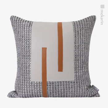 Современная светлая роскошная модельная комната оранжево-серая кожаная простроченная хлопчатобумажная жаккардовая подушка диванная подушка квадратная подушка для гостиной