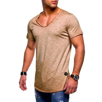B6305 Поступили мужские топы, тройники, мужская футболка с глубоким V-образным вырезом и коротким рукавом, Приталенная футболка, мужская обтягивающая повседневная летняя футболка camisetas