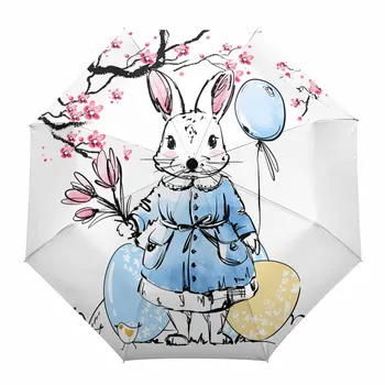 Кролик с персиковым деревом, Пасхальные яйца, Тюльпан, Уличные Полностью автоматические складные зонтики из восьми нитей для взрослых, зонт с принтом