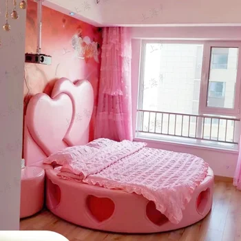 Отель Умная электрическая круглая кровать Pink B & B Creative couple водяная кровать Многофункциональная тематическая кровать для киберспортивного отеля