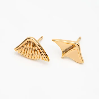 10 шт. золотых сережек в виде крыльев Ангела и демона, позолоченная латунь, серьги с минималистичной асимметрией (GB-4210)