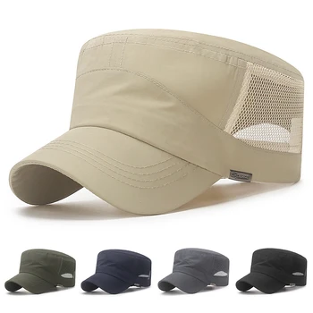 Летняя сетчатая шляпа с плоским верхом, мужские винтажные военные кепки, мужские шляпы, Регулируемая Мужская Женская кадетская армейская кепка, Уличная Солнцезащитная кепка Fisher