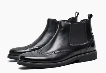 Зимние мужские ботинки с резьбой в английском стиле, черные короткие ботинки с перфорацией типа 