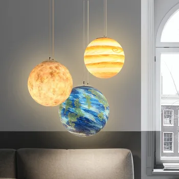 Подвесной светильник со светодиодной планетой, детская комната, спальня, детская комната, светодиодные светильники с лунным глобусом, подвесной светильник для внутреннего дома