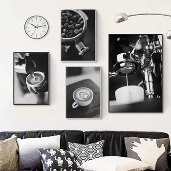 Декор кафе в скандинавском стиле, черно-белая кофемашина, плакат с зернами, картина на холсте, настенные художественные картины, принты, украшение дома в комнате
