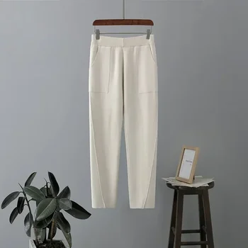 2024 Трикотажные брюки Harlan с высокой талией для женщин, новые свободные брюки для похудения, Корейские повседневные укороченные брюки