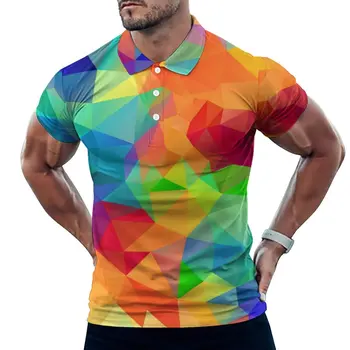 Повседневные рубашки поло с принтом омбре, разноцветные многоугольные футболки, футболка с короткими рукавами, пляжная одежда Y2K оверсайз в подарок