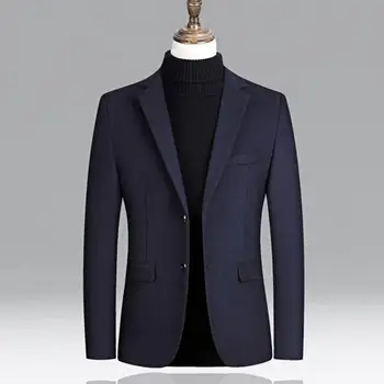 Мужской блейзер, популярный тонкий пиджак с длинным рукавом, осенне-зимний костюм, пальто, шерстяной пиджак с лацканами, мужской блейзер для офиса