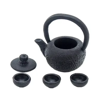 Odoria 1:12 Миниатюрный Металлический Чайник-Заварочный Чайник с 3 Чайными Чашками, Кухонный Набор Для Приготовления Чая, Аксессуары Для Кукольного Домика, Украшение Кукольного Дома