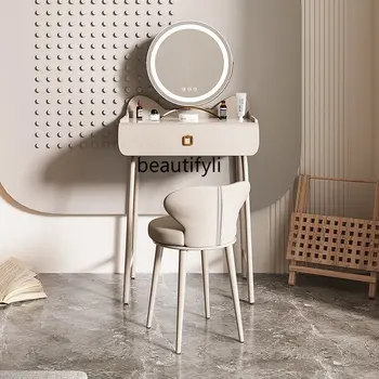 Легкий Роскошный комод с каменной плитой, Современный минималистичный столик для макияжа, комод из массива дерева кремового цвета
