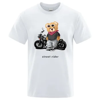 Футболка с принтом для любителей мотоциклов Street Teddy Rider, мужская Свободная Повседневная футболка с короткими рукавами, Летняя дышащая футболка, хлопковая одежда