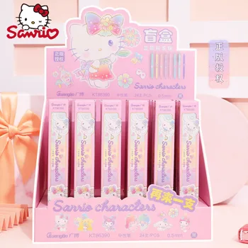 Sanrio 24шт Гелевая ручка Kawaii Hello Kitty, Студенческая кисть, ручка для письма, Черный 0,5 мм, Детский подарок, Школьные Канцелярские принадлежности Оптом