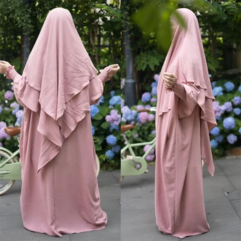 Ид Мусульманские Женщины Абая Длинное Платье Химар Комплект из 2 частей Молитвенная Одежда Абая Хиджаб Полное Покрытие Халат Рамадан Кафтан Халат Джеллаба