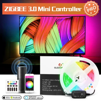 GLEDOPTO ZigBee3.0 Smart TV Strip Controller Pro Kit Mini 5V USB RGBCCT Работает с приложением Echo Plus SmartThings Tuya App / Voice /Remote