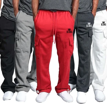 2023 Новые мужские брюки для спецодежды с прямыми штанинами, спортивные брюки с наружным карманом, мужские длинные брюки для бега, большие размеры