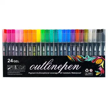 Двухлинейная контурная ручка Яркие цветные блестящие контурные маркеры 12/24 шт. Двухлинейные контурные ручки для поделок, открыток, украшений