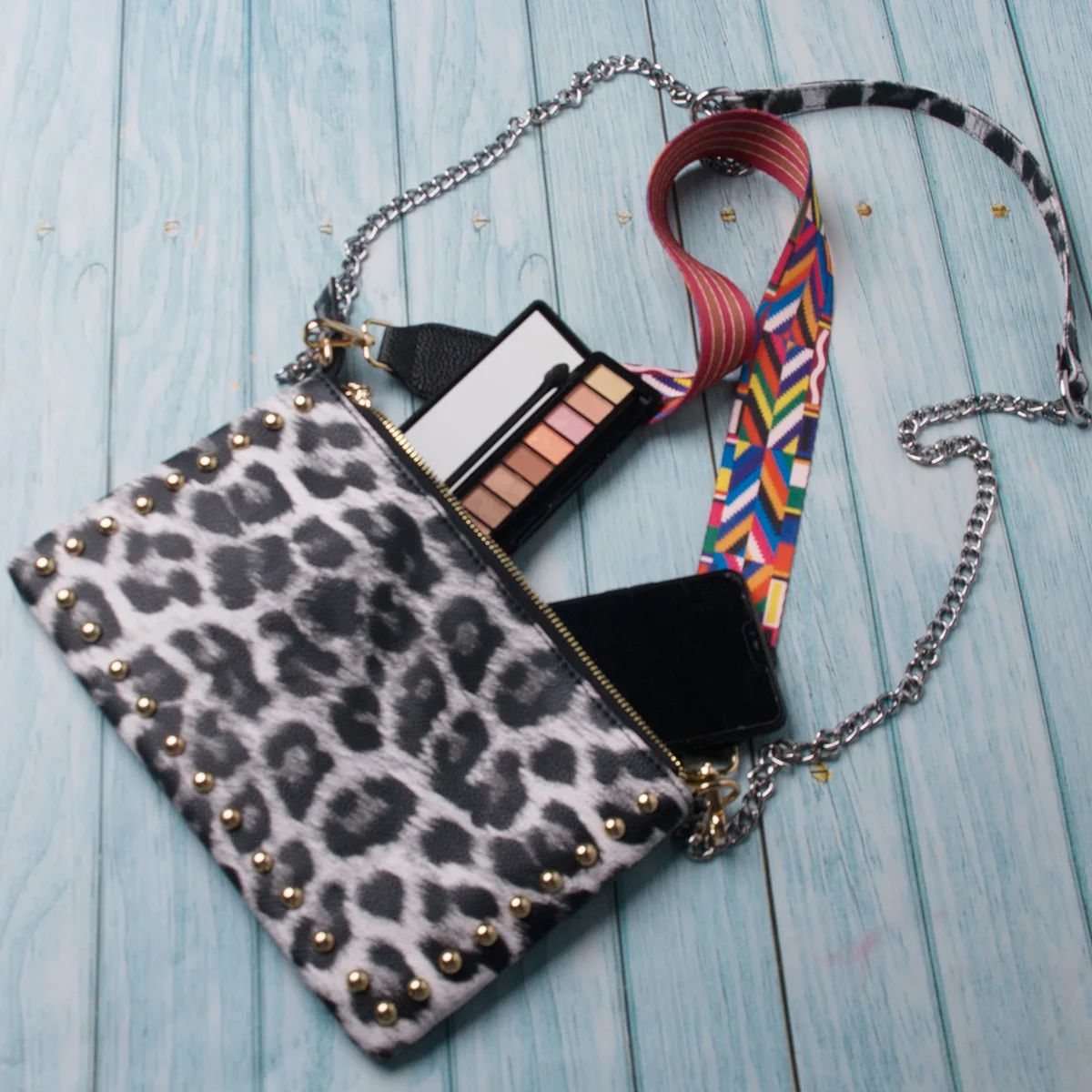 Женская повседневная сумочка на цепочке с заклепками, сумка через плечо, леопардовая сумка DOM1131718