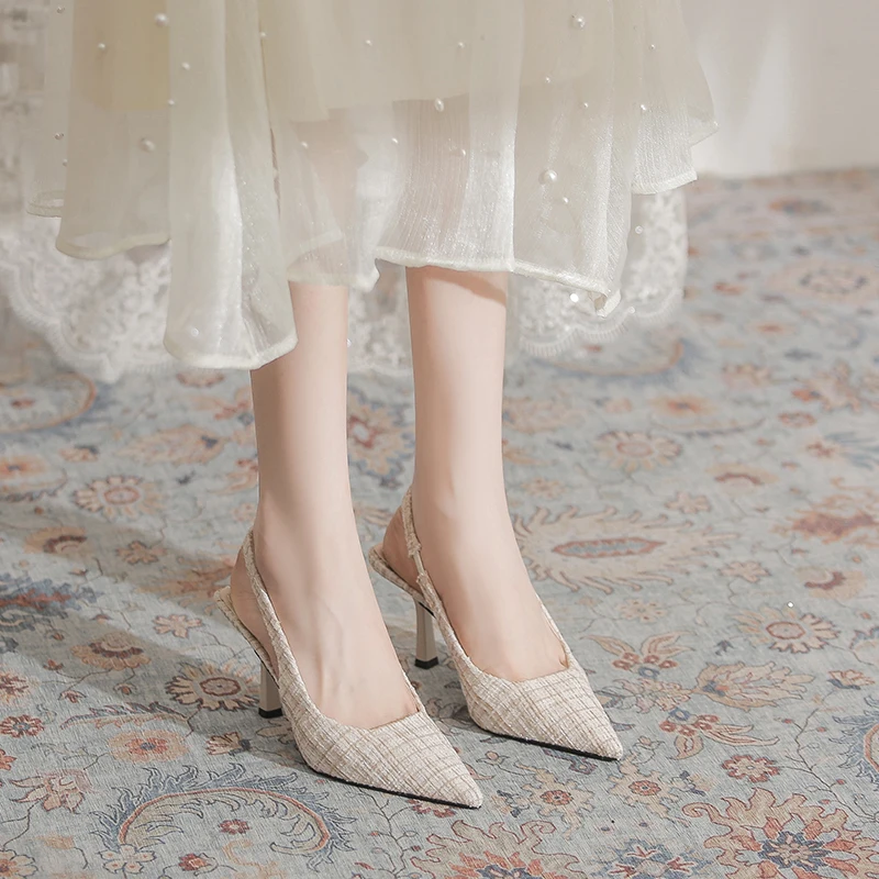 женские весенне-осенние босоножки на тонком каблуке 2023 года, новый стиль с юбкой, темпераментные тонкие туфли с острым носком знаменитостей 4867